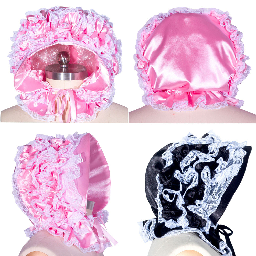 schwarze Kapuze aus rosa Satin B001