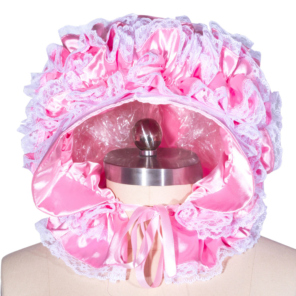 schwarze Kapuze aus rosa Satin B001