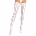 white lace satin shiny thigh high stockings for sissy maid outfit socks