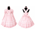 Pink cotton Lolita sissy maid dress with lace ruffles puff sleeves and bow custom made CK1283