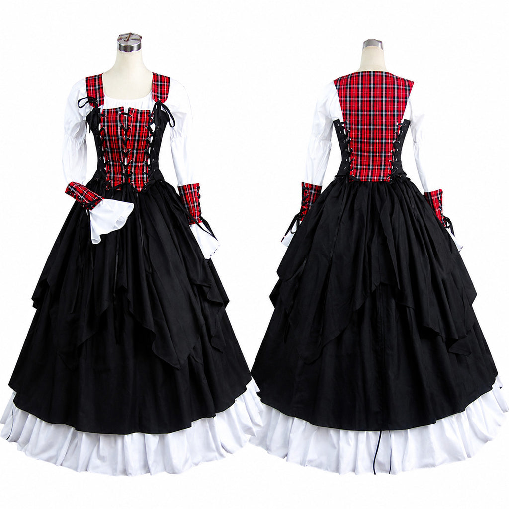 Red Plaid Gothic Sissy Maid Dress CK1371