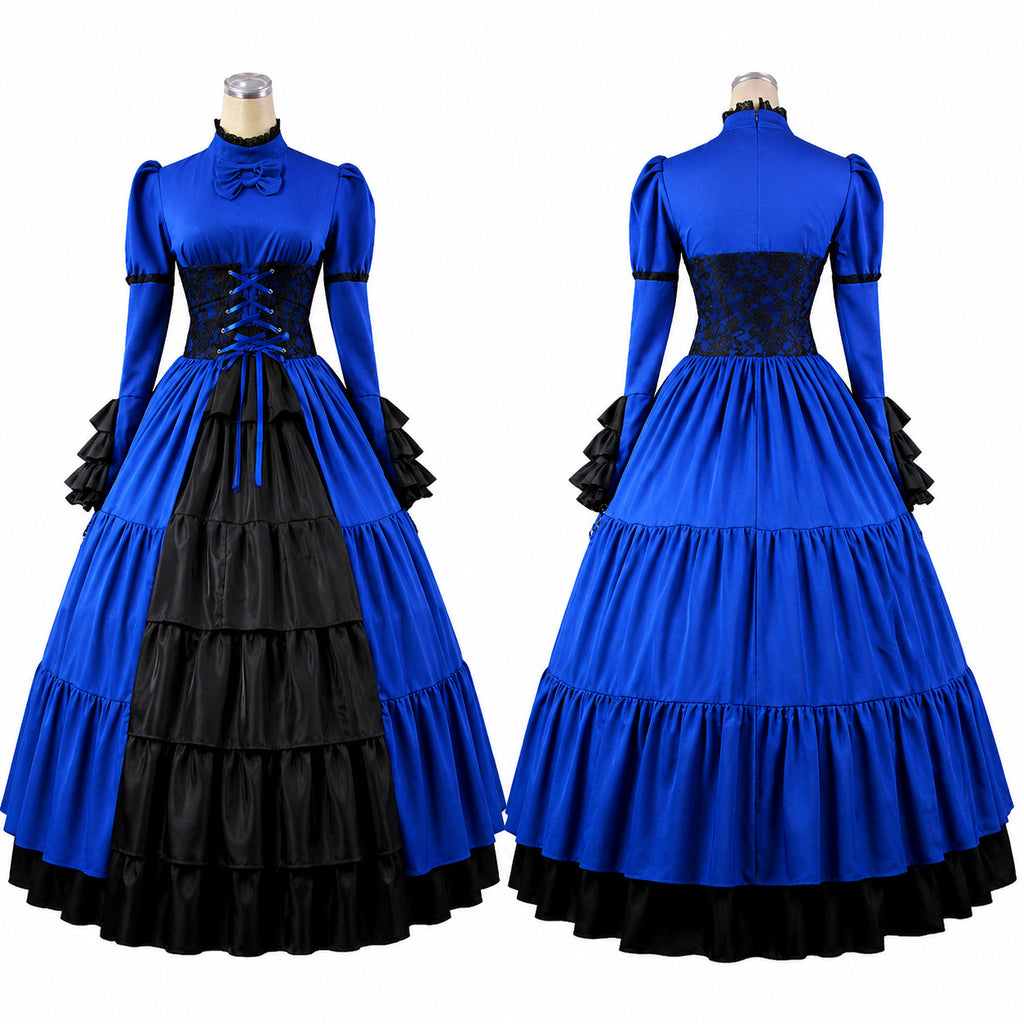 Royal Blue and Black Gothic Lolita Maid Dress CK1374