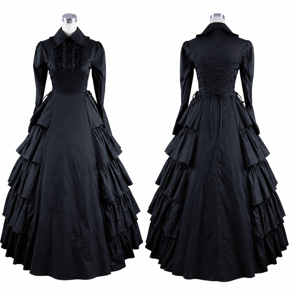 Black Gothic Victorian Ruffle Maxi Dress CK1392