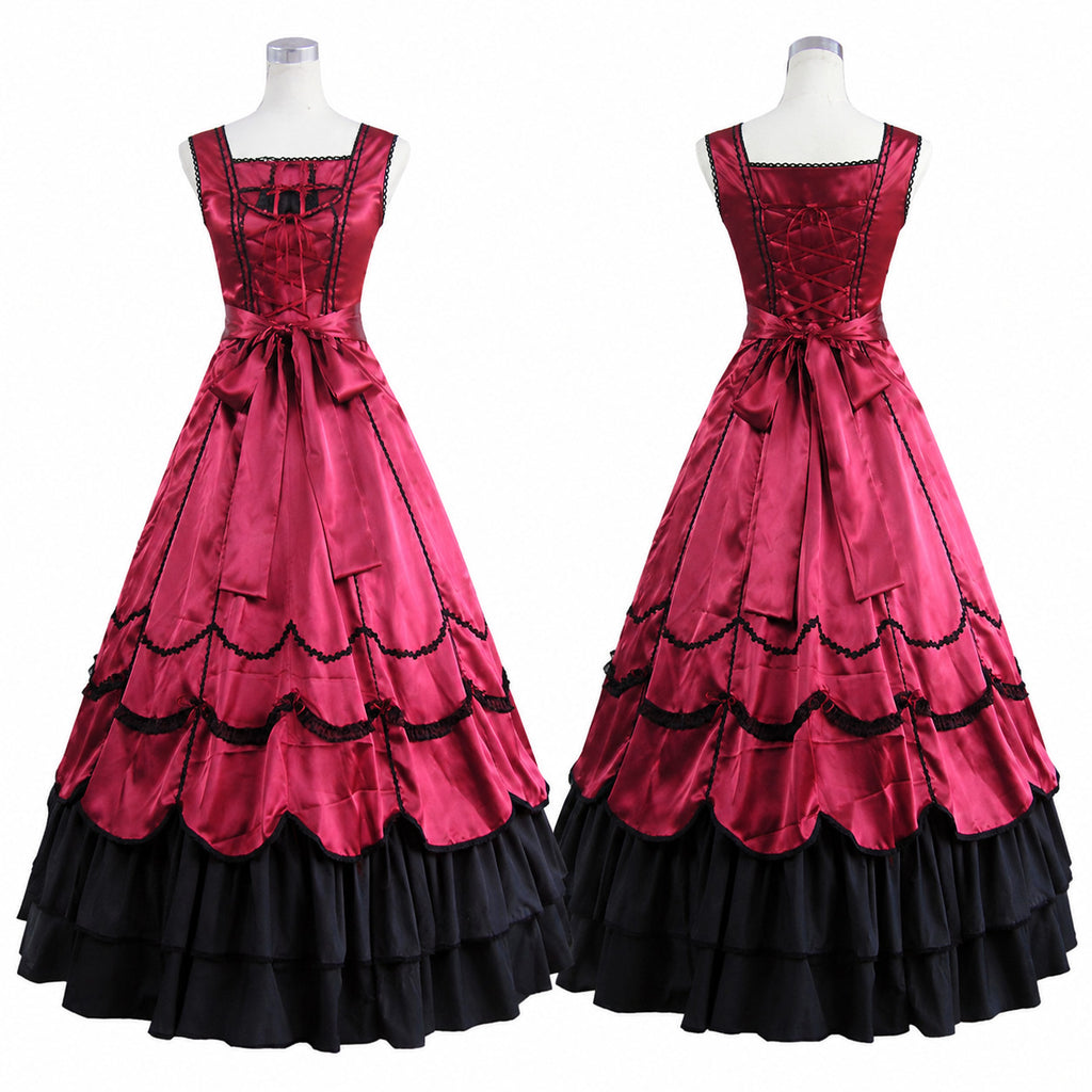 Burgundy Satin Gothic Victorian Ball Gown Dress CK1409