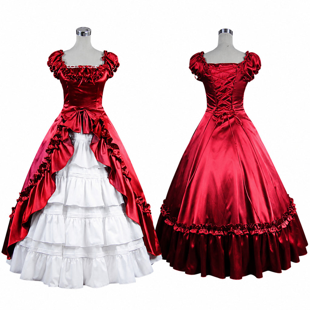 Red Satin Victorian Ball Gown Dress CK1410