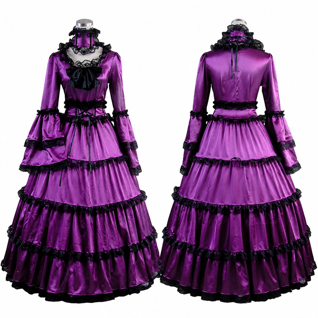 Purple Gothic Sissy Maid Dress with Black Lace CK1414