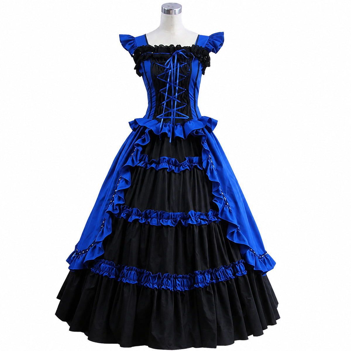 Royal Blue and Black Gothic Sissy Maid Dress CK1418