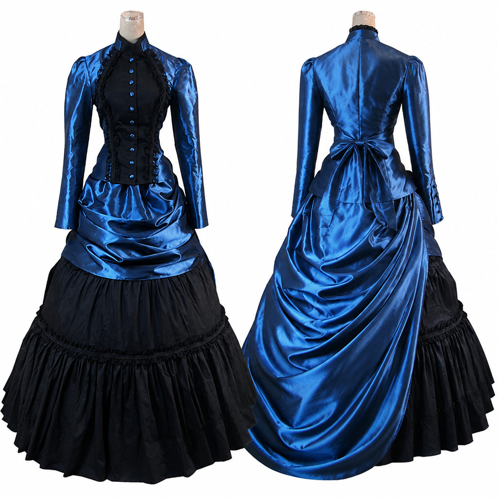 Blue and Black Victorian Bustle Dress CK1428