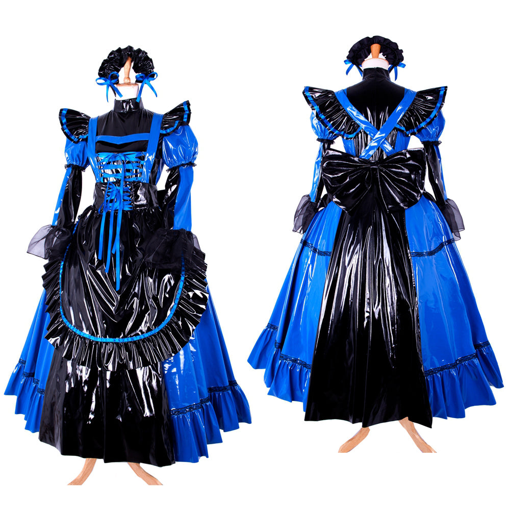blaues enges PVC-Kleid CK791