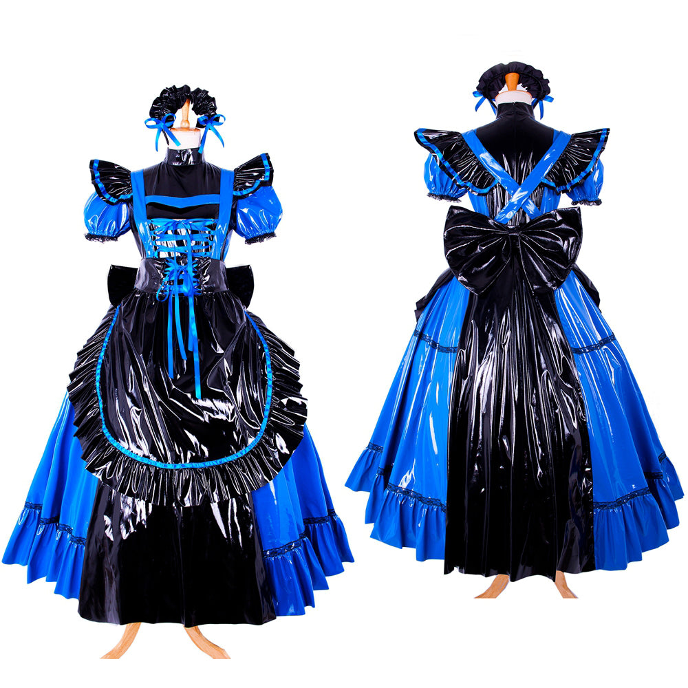 blaues enges PVC-Kleid CK791