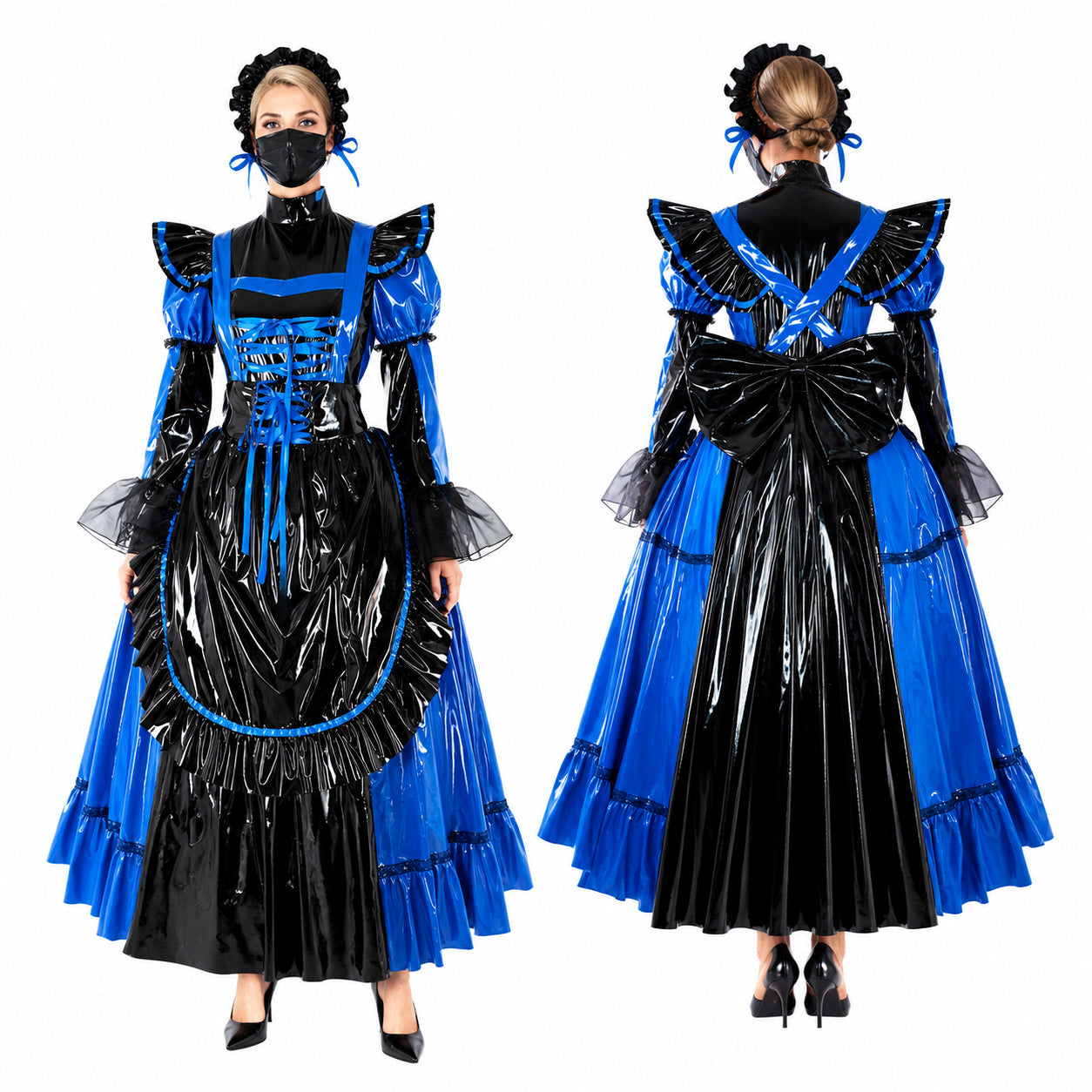 blaues enges PVC-Kleid CK791