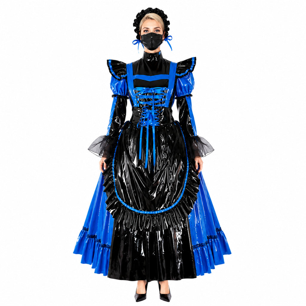 blaues enges PVC-Kleid CK791