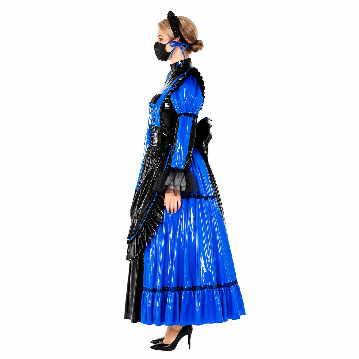 blaues enges PVC-Kleid CK791