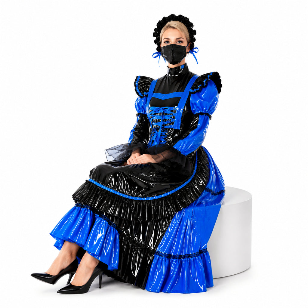 blaues enges PVC-Kleid CK791