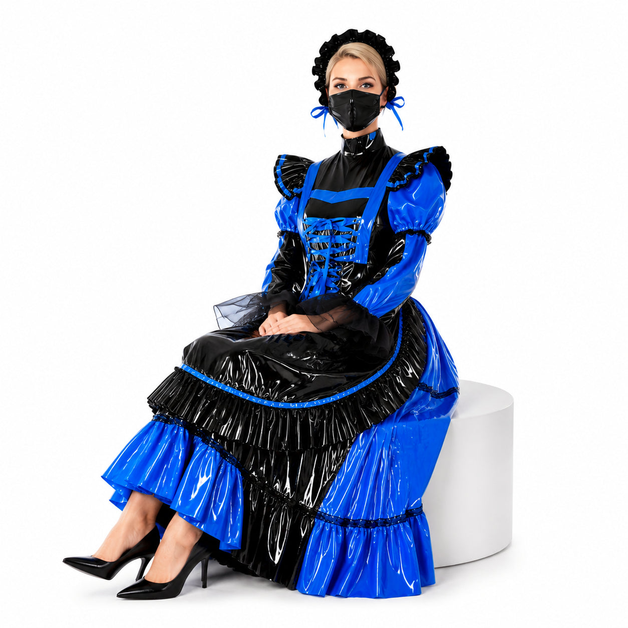 blaues enges PVC-Kleid CK791