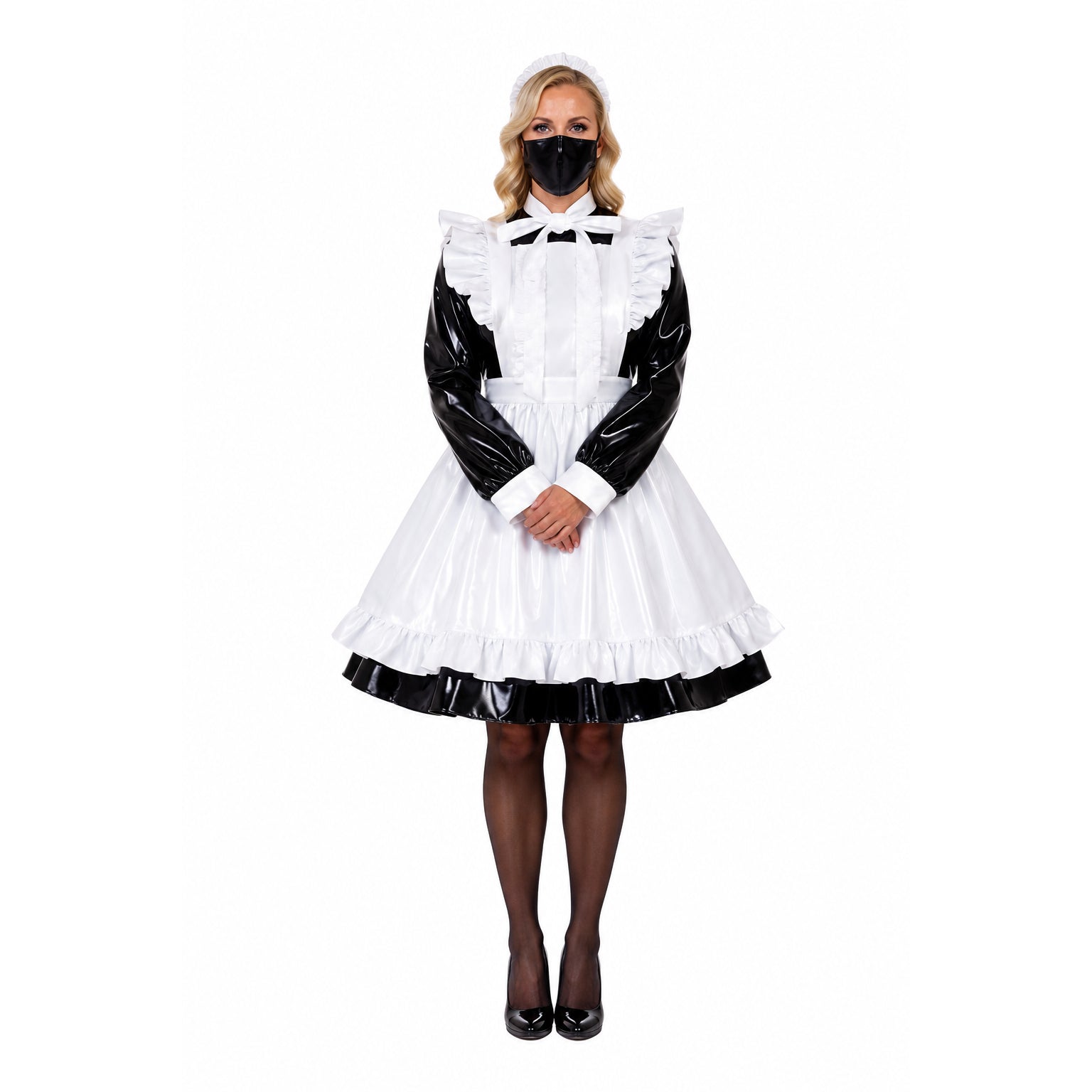 schwarzes enges PVC-Kleid CK929