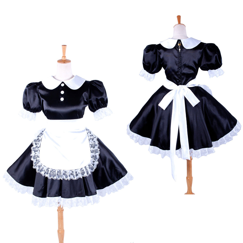 schwarzes Satinkleid G027