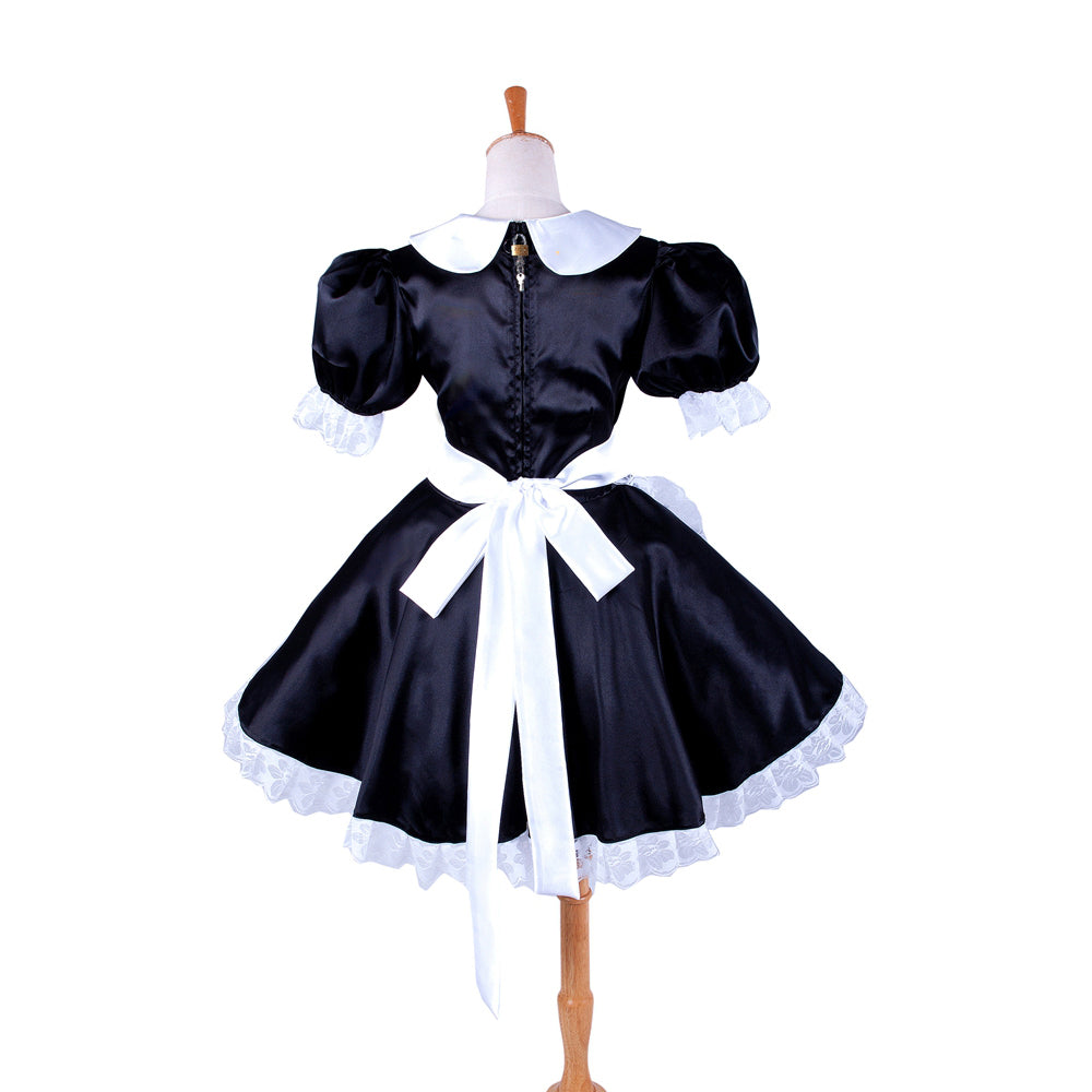 schwarzes Satinkleid G027