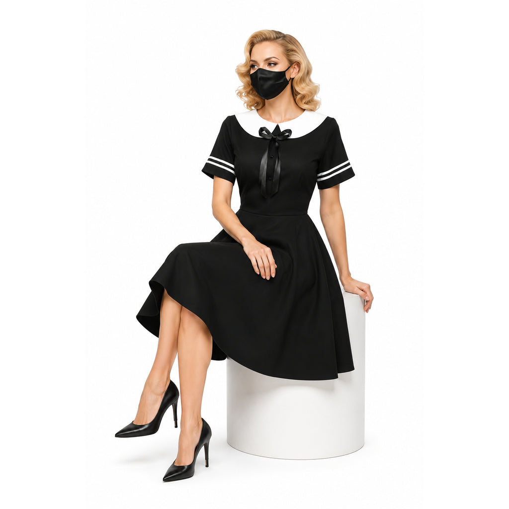 schwarzes Baumwollkleid G036