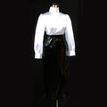 weißes Satin-Top mit schwarzem, dünnem PVC-Rock-Set G045
