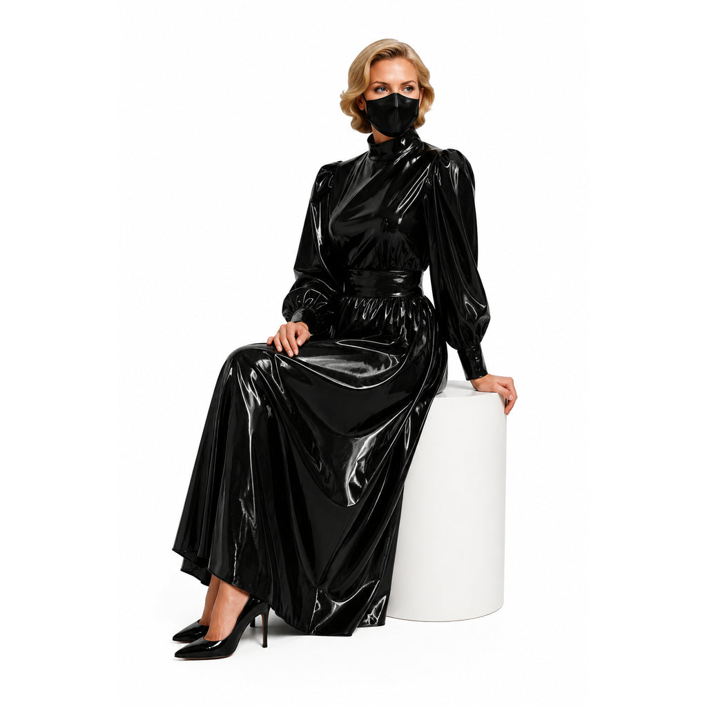 schwarzes, dünnes PVC-Blusenrock-Set G054