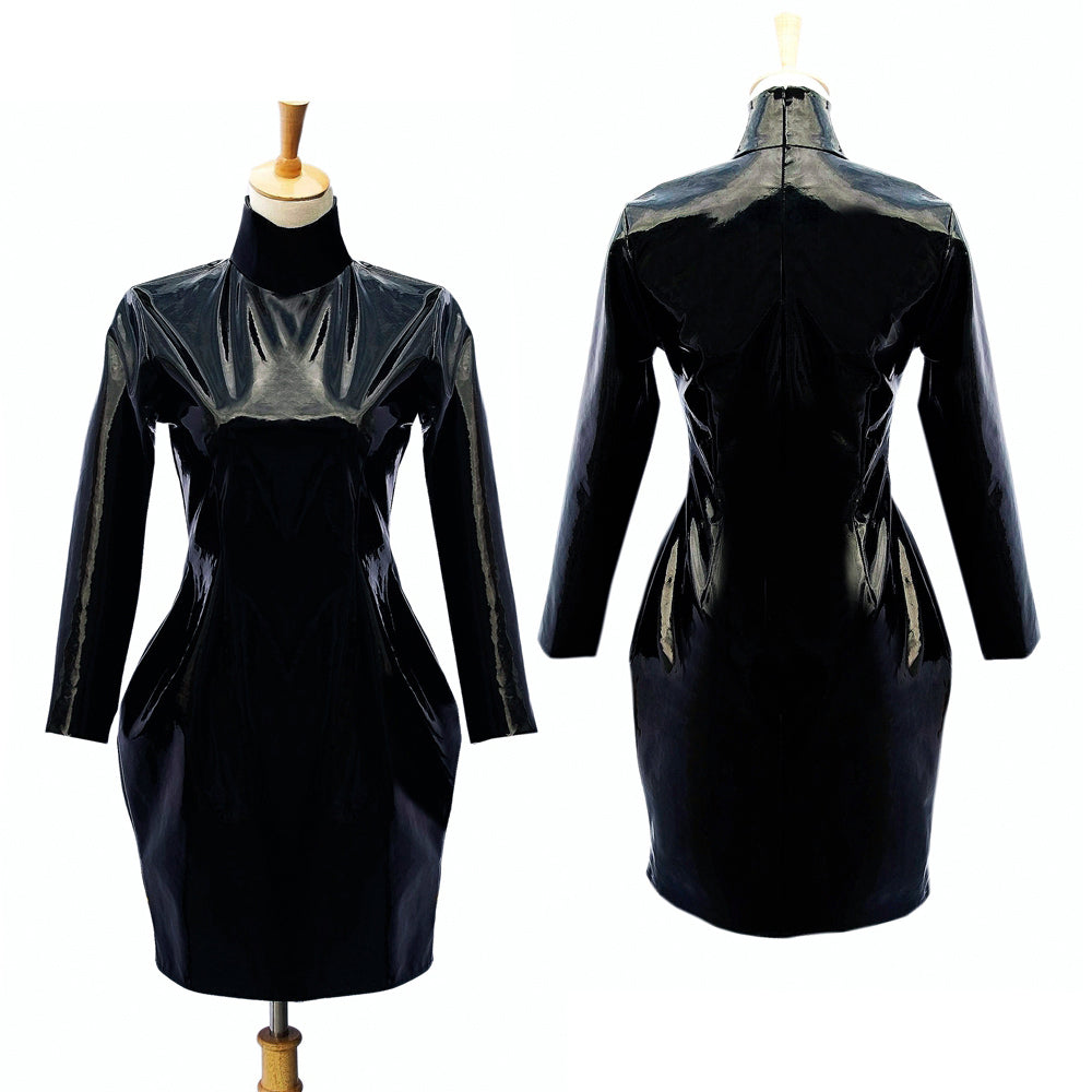 schwarzes, dünnes PVC-Kleid G075
