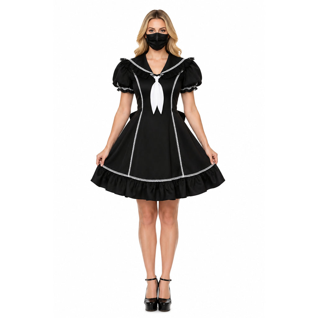 schwarzes Baumwollkleid G079