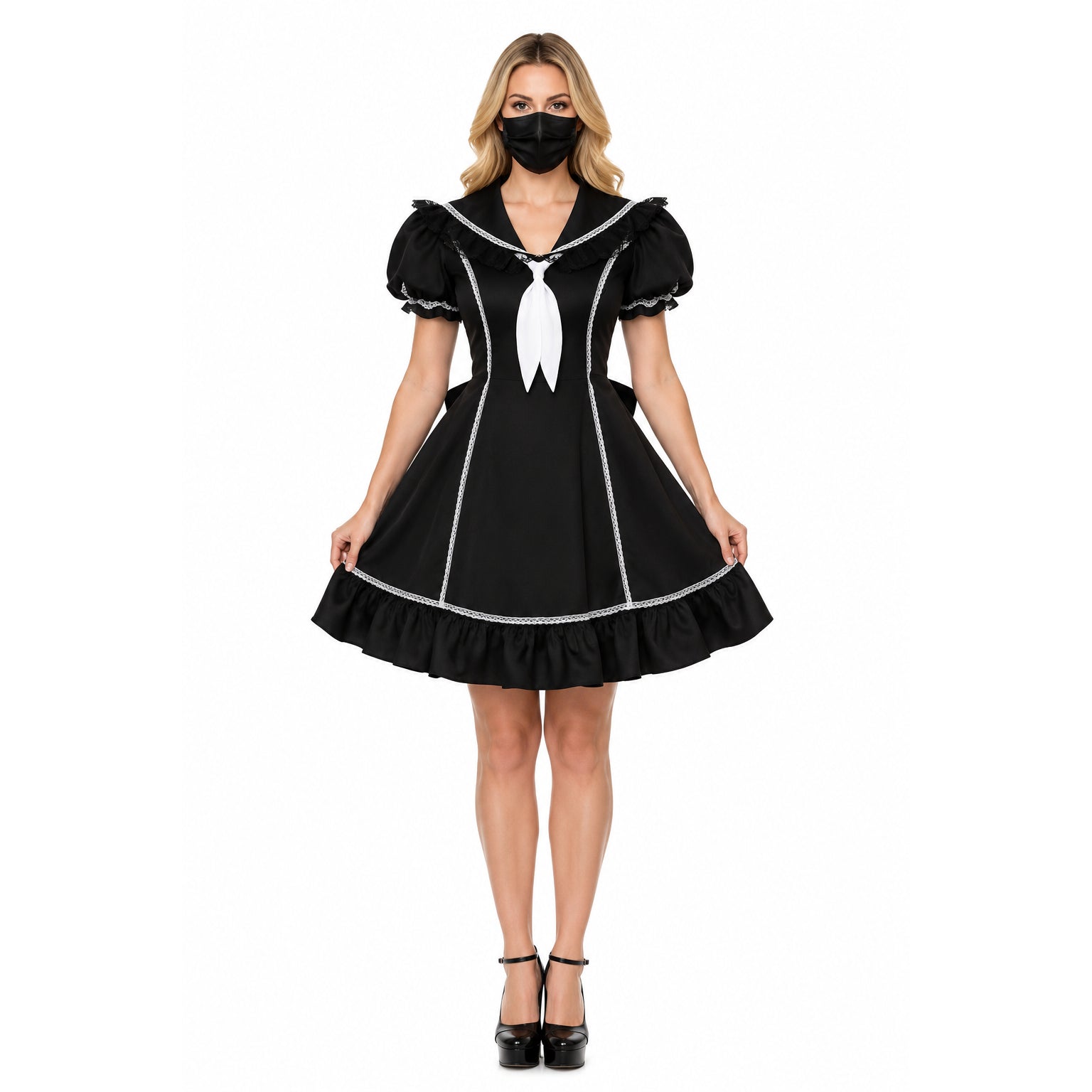 schwarzes Baumwollkleid G079
