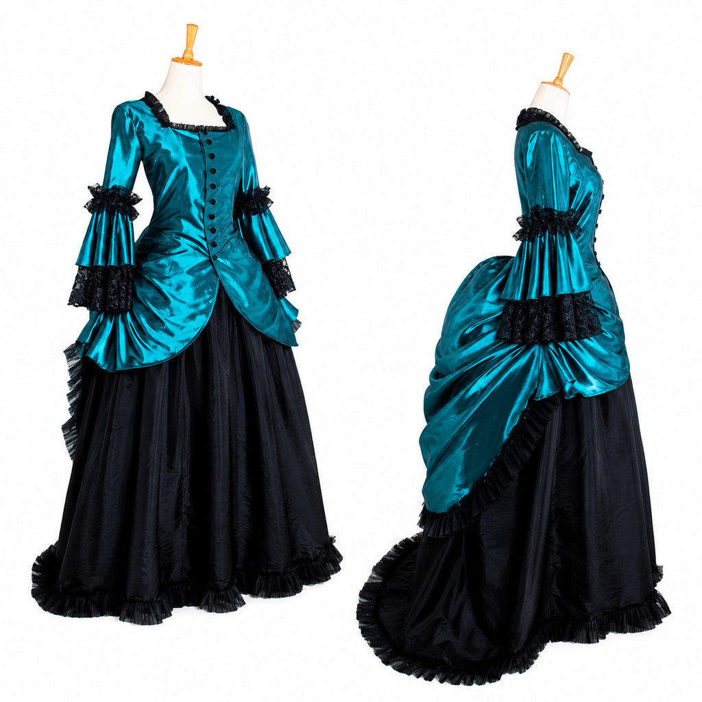 Teal Gothic Victorian Bustle Dress G1005