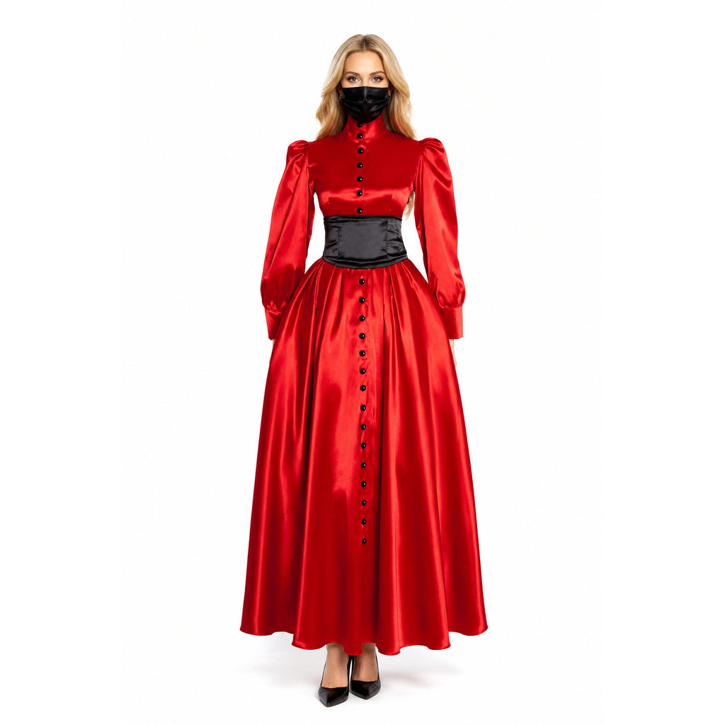 rotes Satin-Kleid G1015