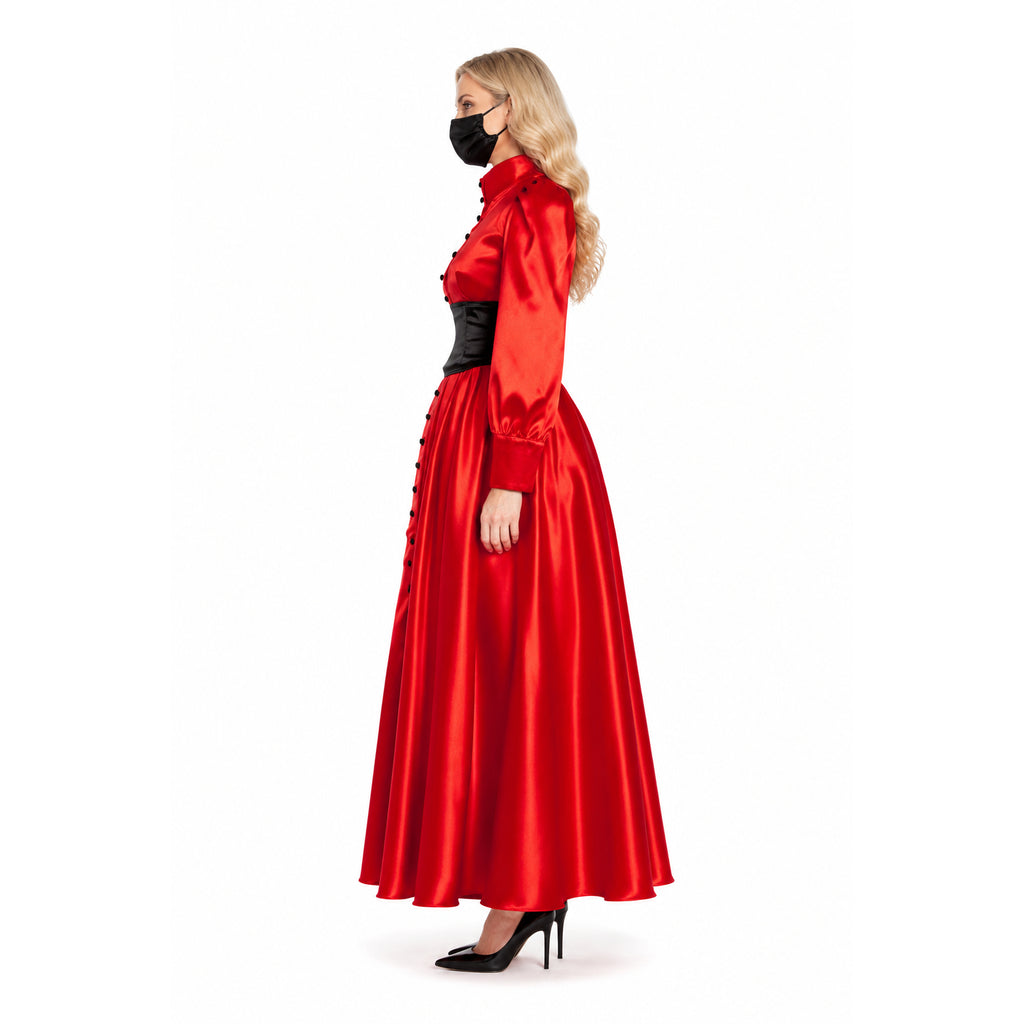 rotes Satin-Kleid G1015