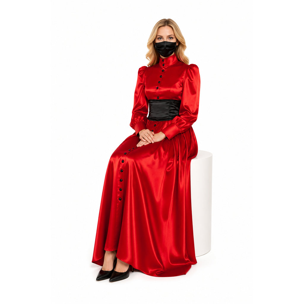 rotes Satin-Kleid G1015