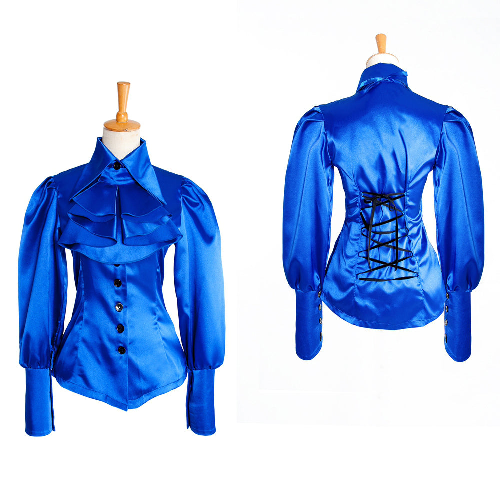 blaue Satinbluse G1035