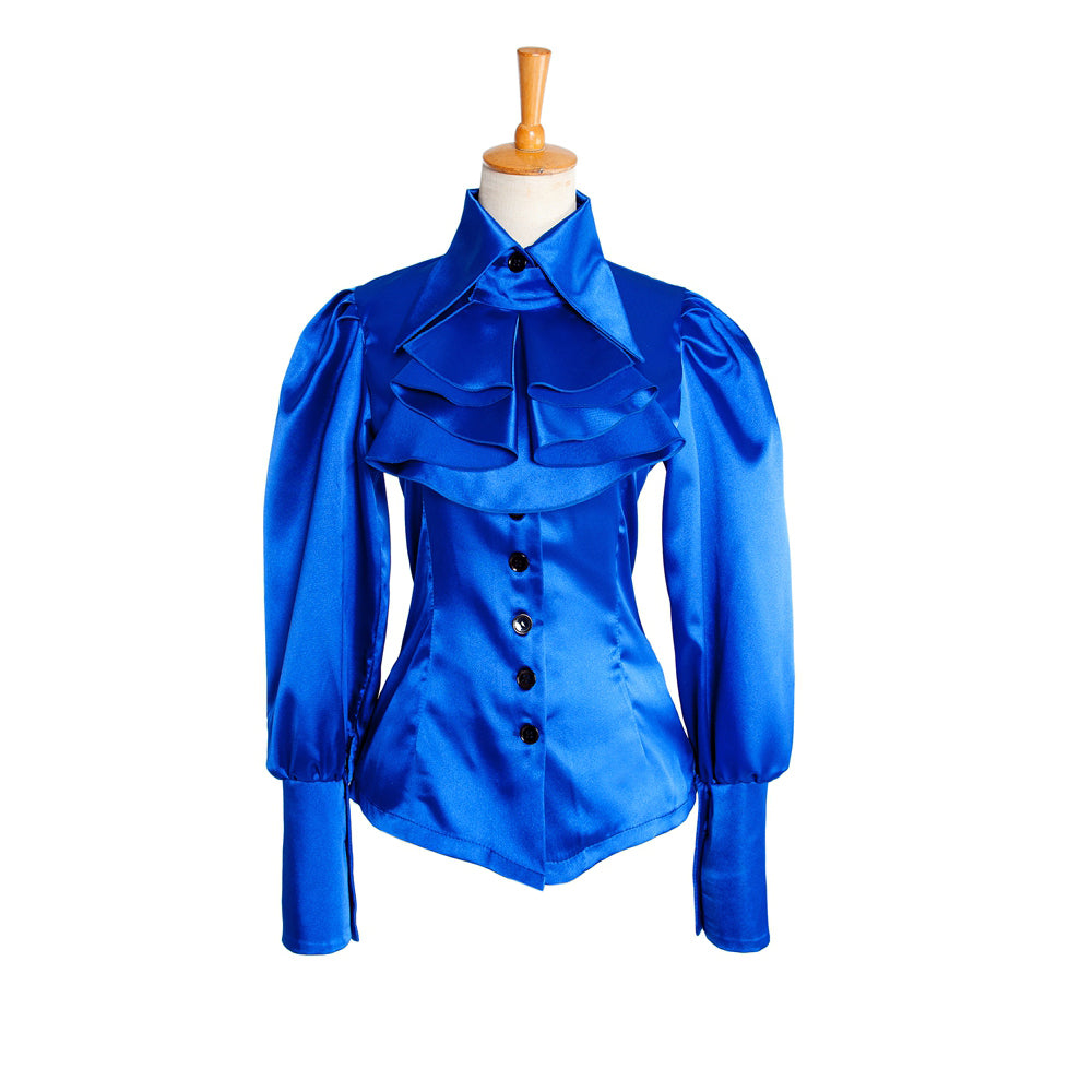 blaue Satinbluse G1035