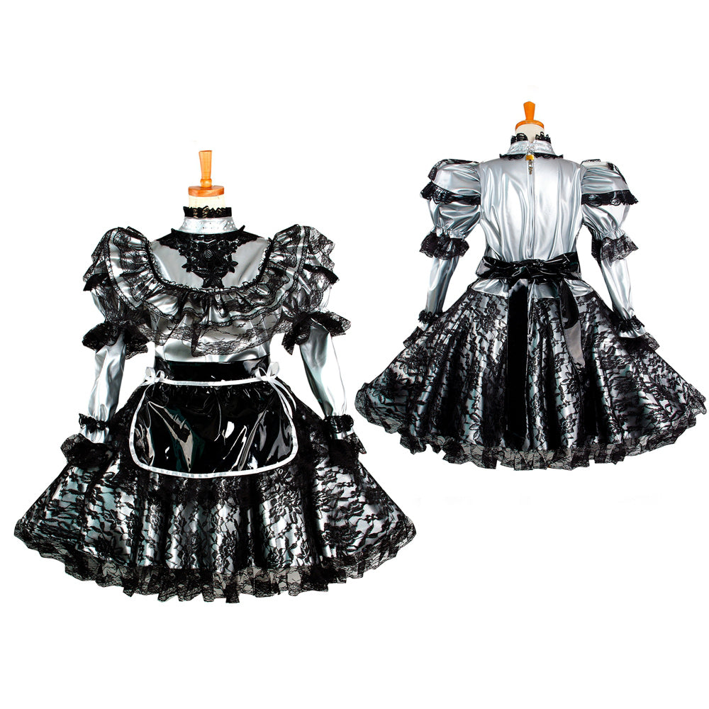 Silbernes dünnes PVC-Kleid G1048