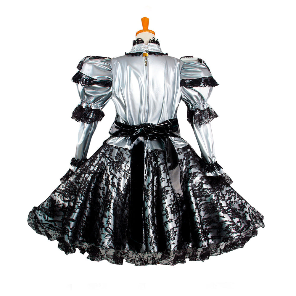 Silbernes dünnes PVC-Kleid G1048