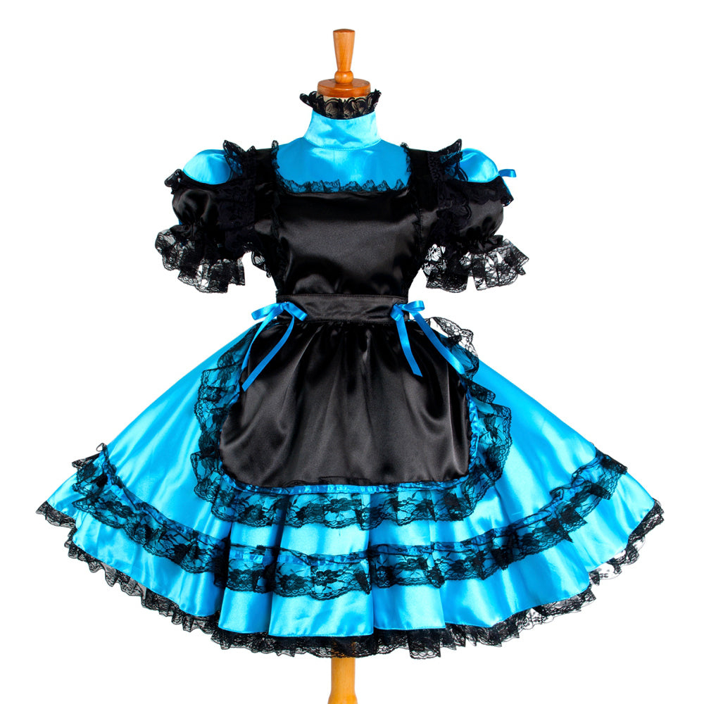 blaues Satinkleid G1050
