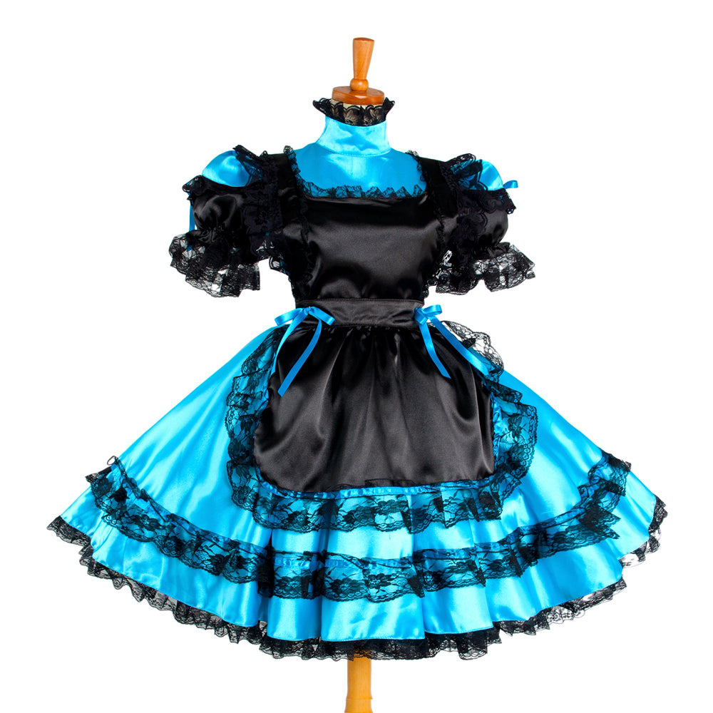 blaues Satinkleid G1050
