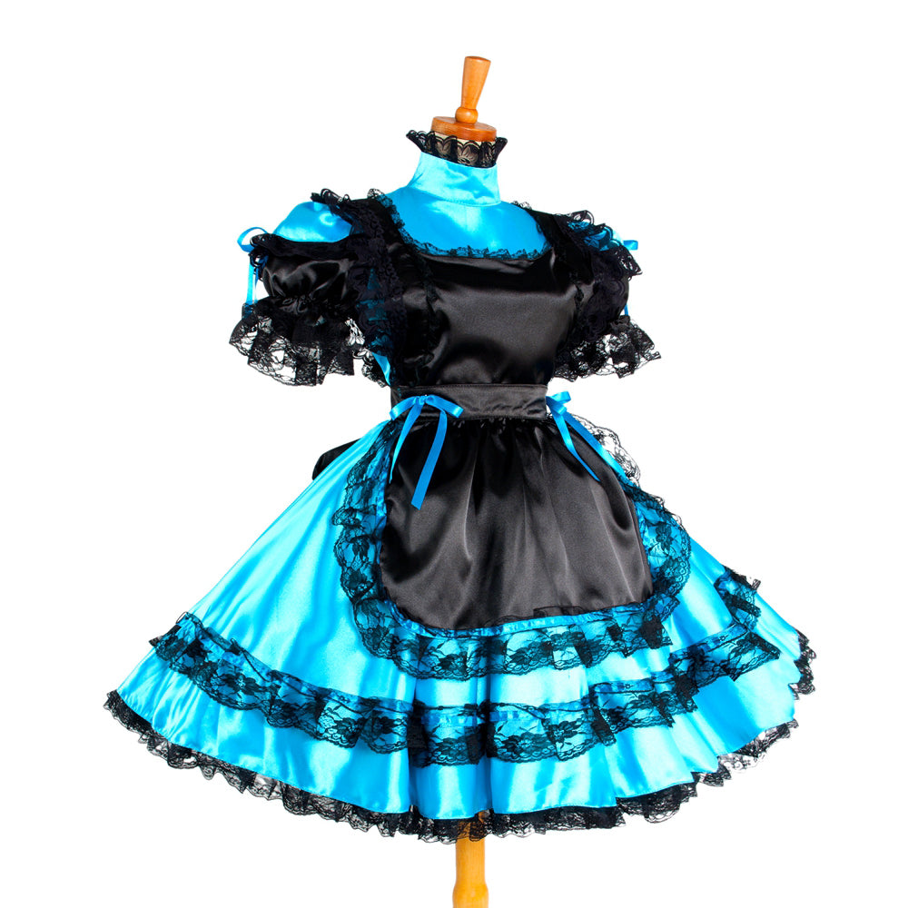 blaues Satinkleid G1050