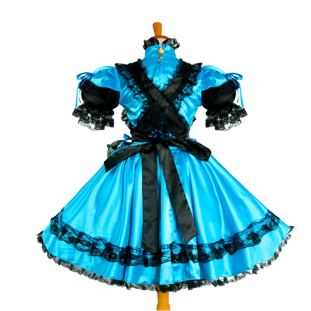 blaues Satinkleid G1050