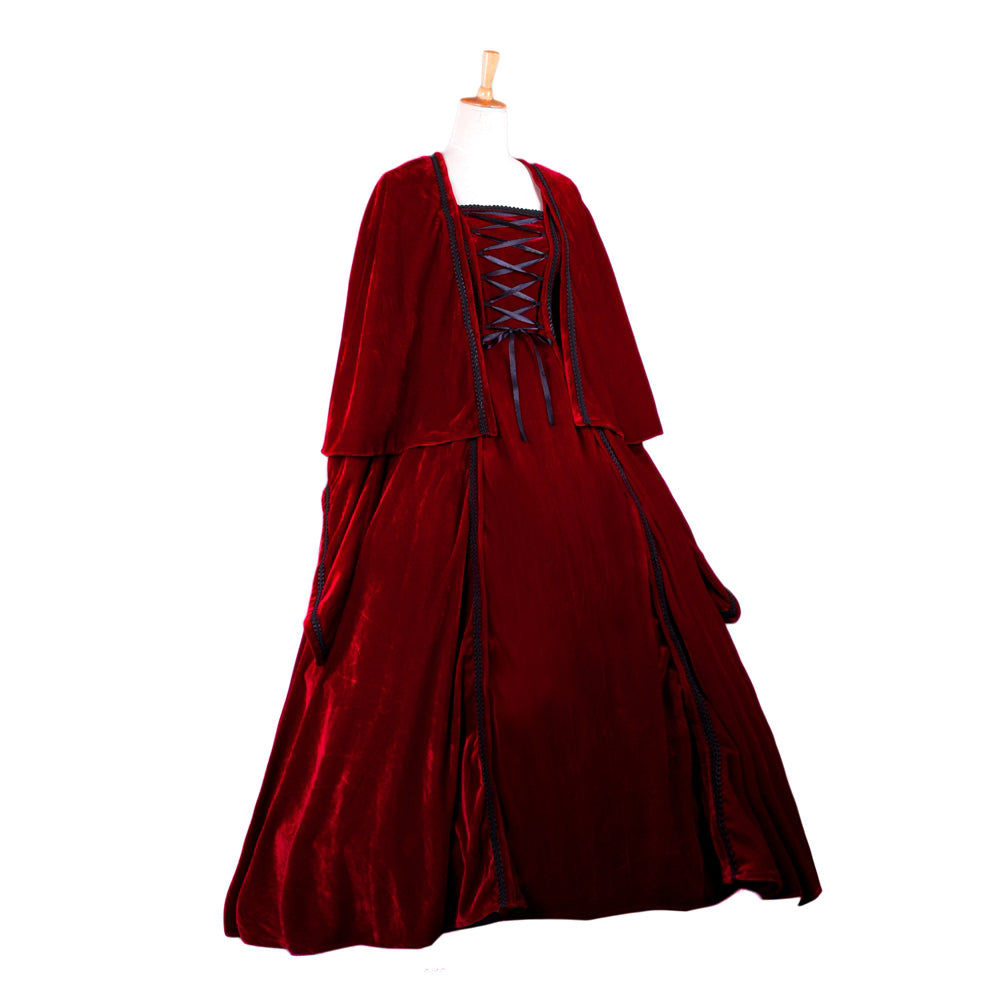 Gothic Red Velvet Lace-Up Bell Sleeve Dress G1053