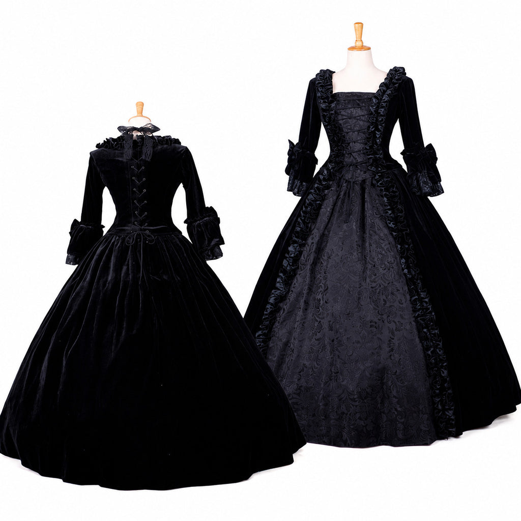 Black Gothic Victorian Ruffle Corset Dress G1058