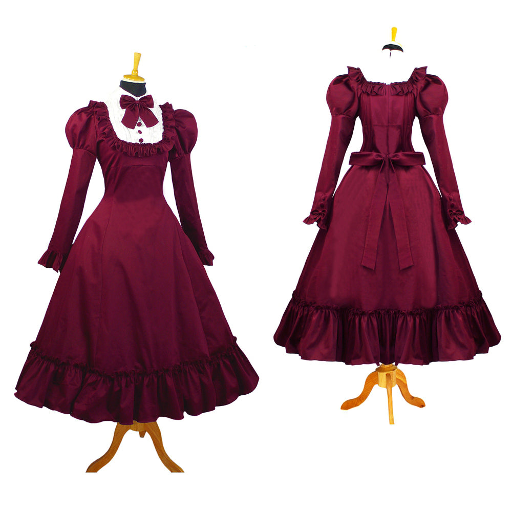 Tiefrotes Baumwollkleid G1064