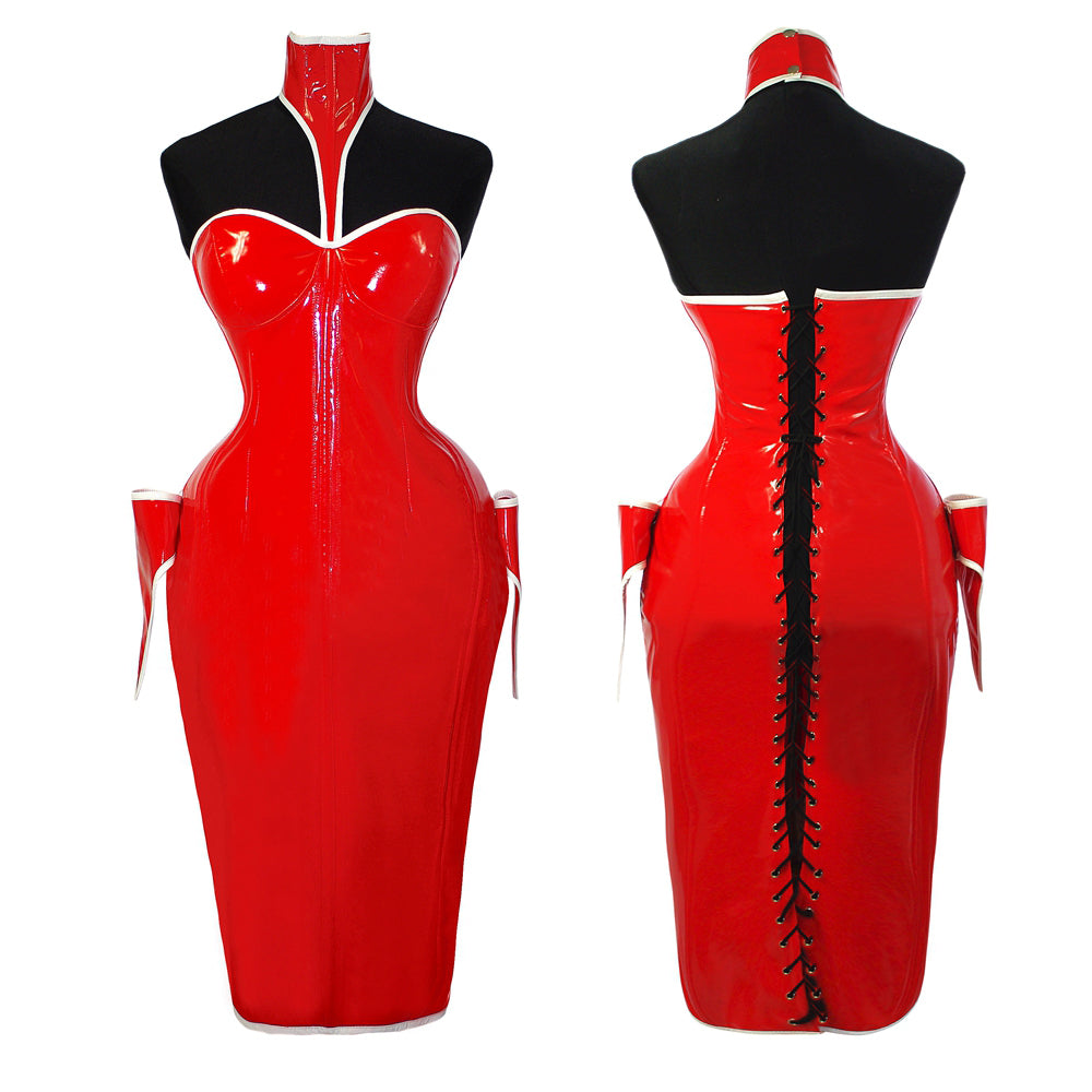 rotes schweres PVC-Kleid G1067