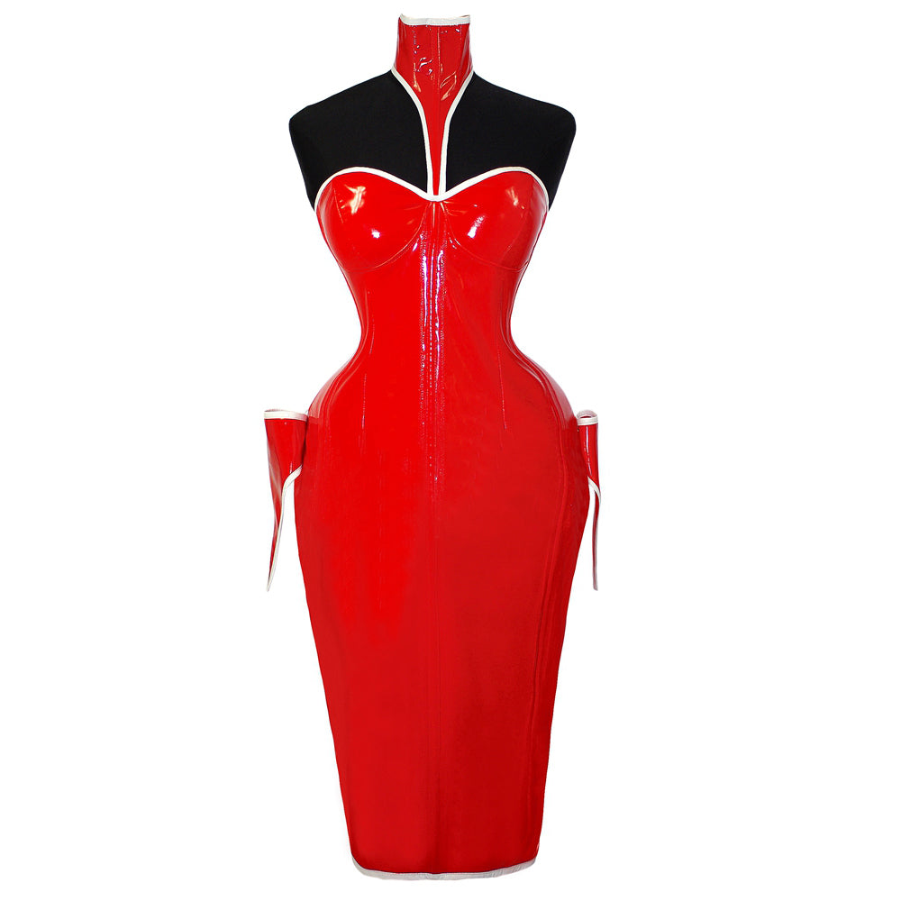 rotes schweres PVC-Kleid G1067