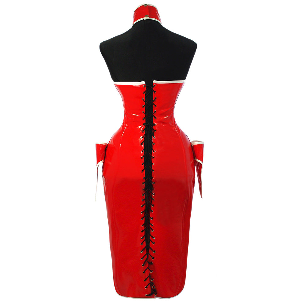 rotes schweres PVC-Kleid G1067