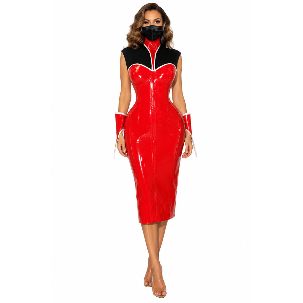 rotes schweres PVC-Kleid G1067