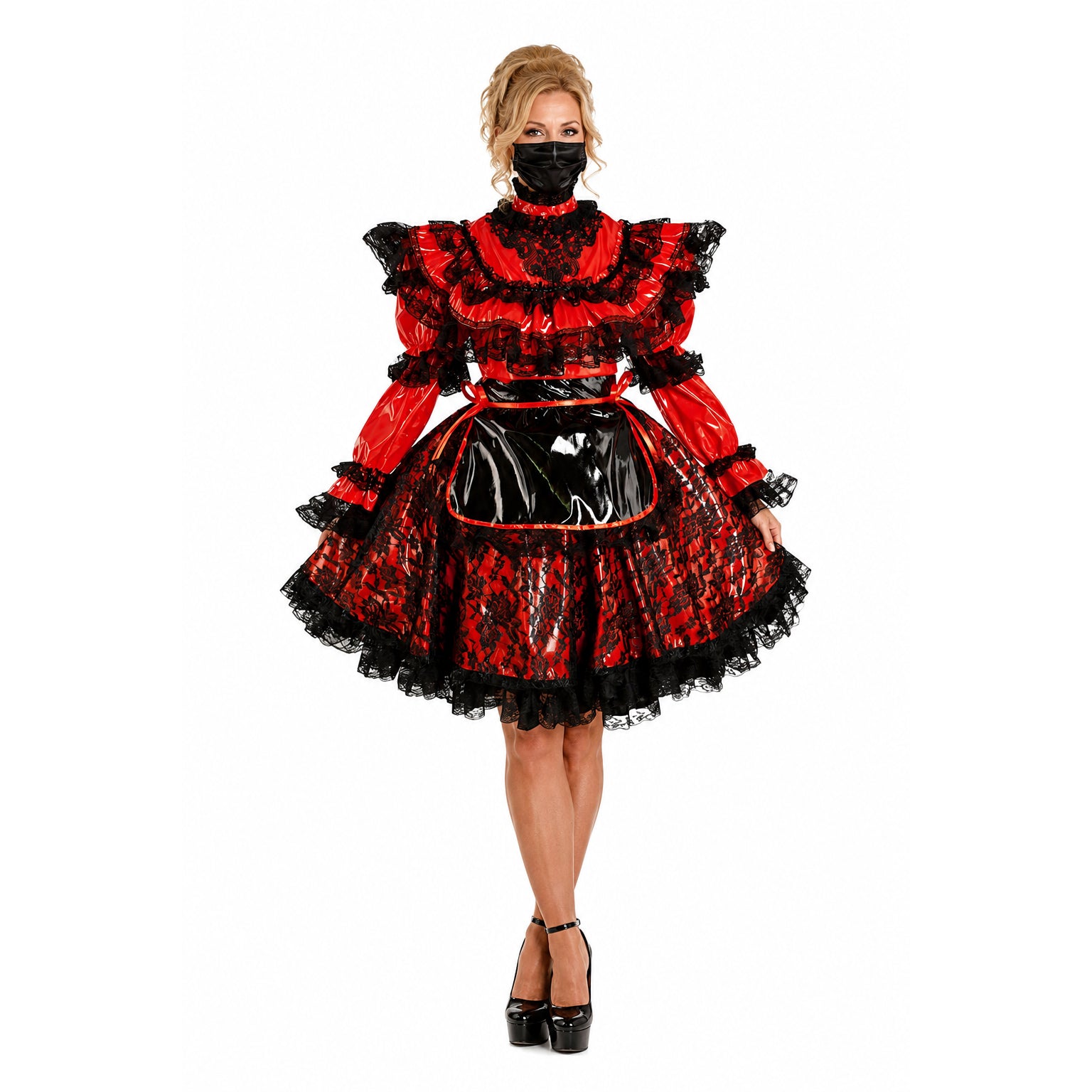 rotes, enges PVC-Kleid G1071