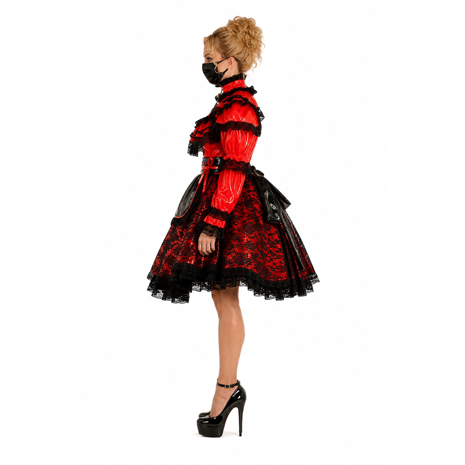 rotes, enges PVC-Kleid G1071