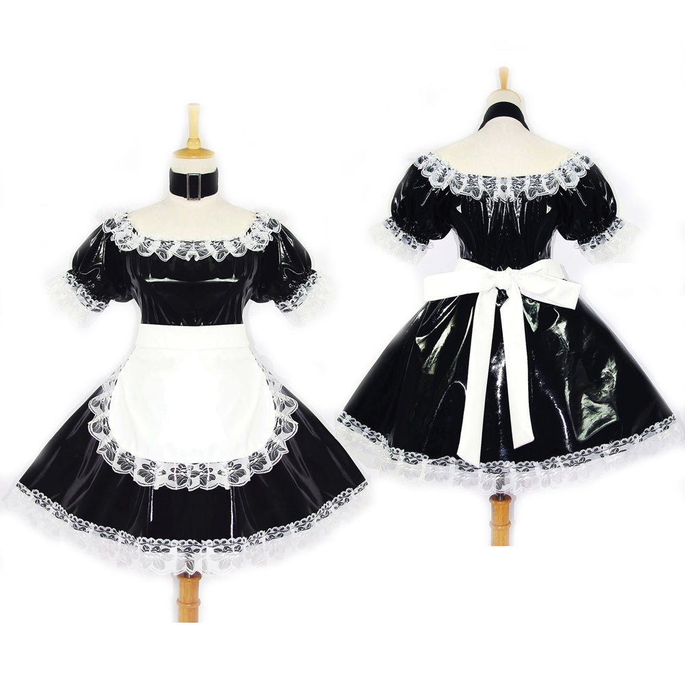 schwarzes dünnes PVC-Kleid G118